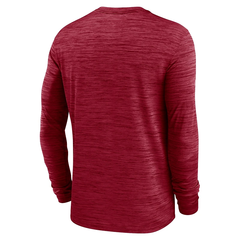 T-shirt à manches longues Jordan Brand Crimson Oklahoma Sooners Sideline Velocity Dri-FIT pour homme