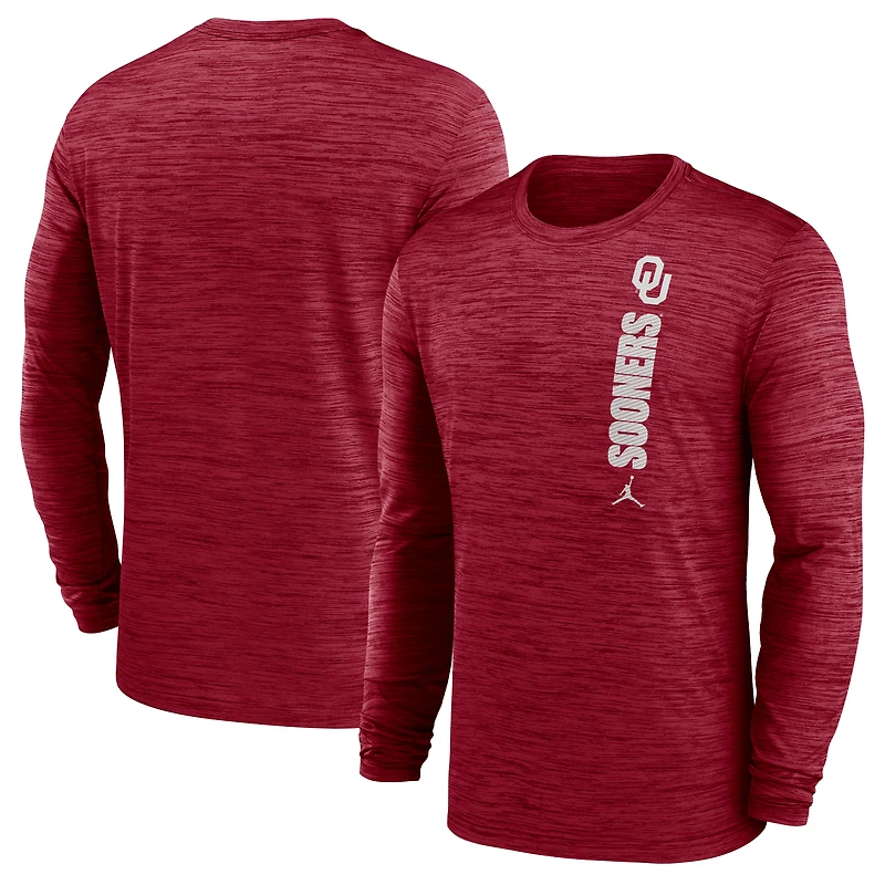 T-shirt à manches longues Jordan Brand Crimson Oklahoma Sooners Sideline Velocity Dri-FIT pour homme