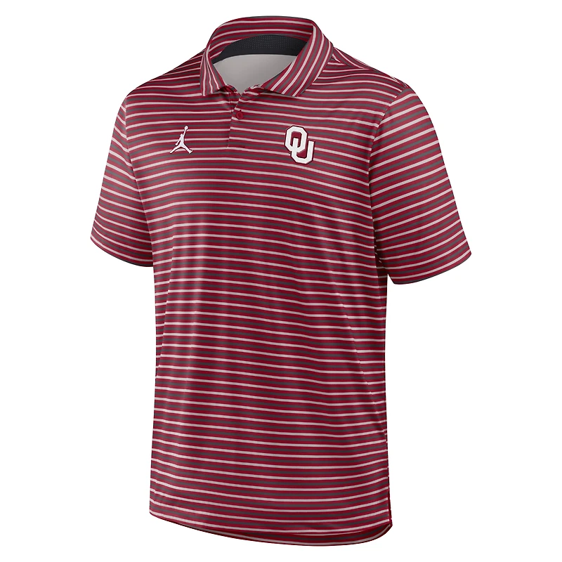 Men's Jordan Brand Crimson Oklahoma Sooners 2025 Coaches Premium Tour Stripe Dri-FIT Polo