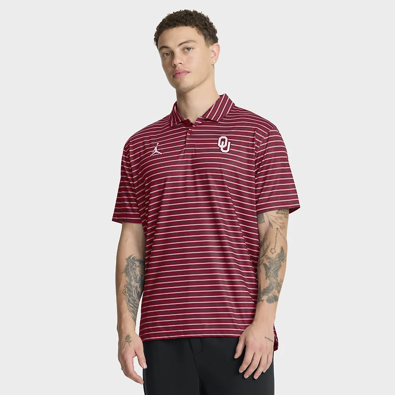 Men's Jordan Brand Crimson Oklahoma Sooners 2025 Coaches Premium Tour Stripe Dri-FIT Polo