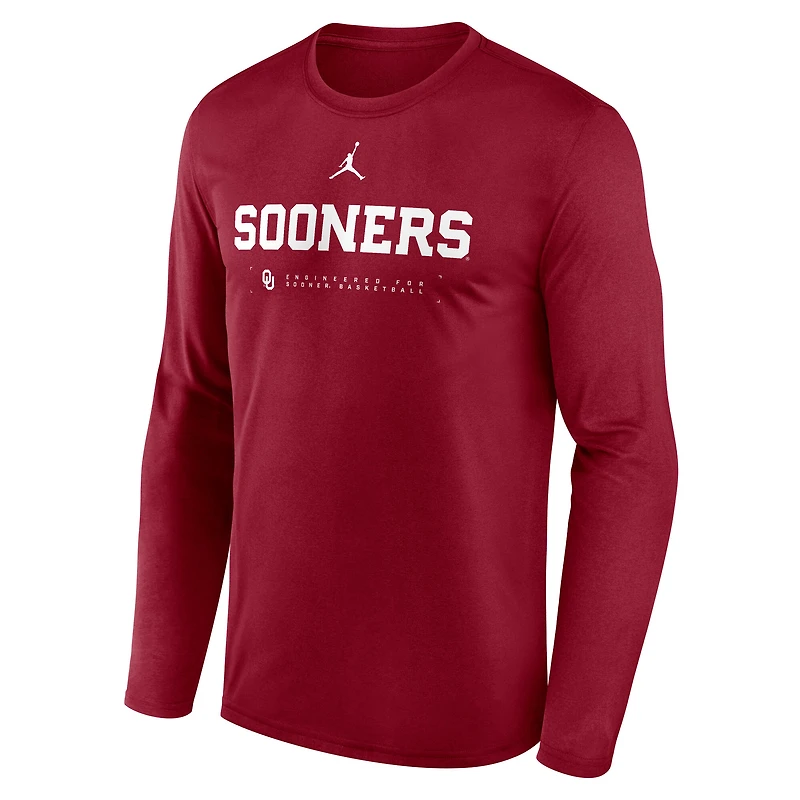 Men's Jordan Brand Crimson Oklahoma Sooners 2025 Courtside Basketball Shootaround Legend Dri-FIT Long Sleeve T-Shirt