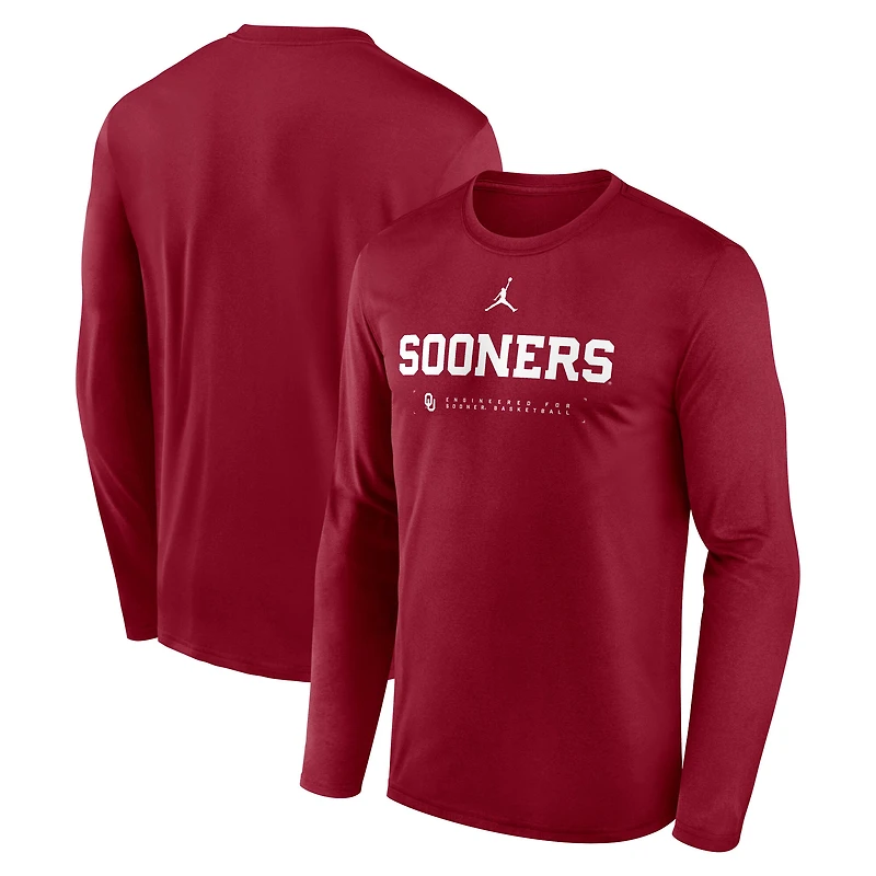 T-shirt à manches longues Jordan Brand Crimson Oklahoma Sooners 2025 Courtside Basketball Shootaround Legend Dri-FIT pour homme