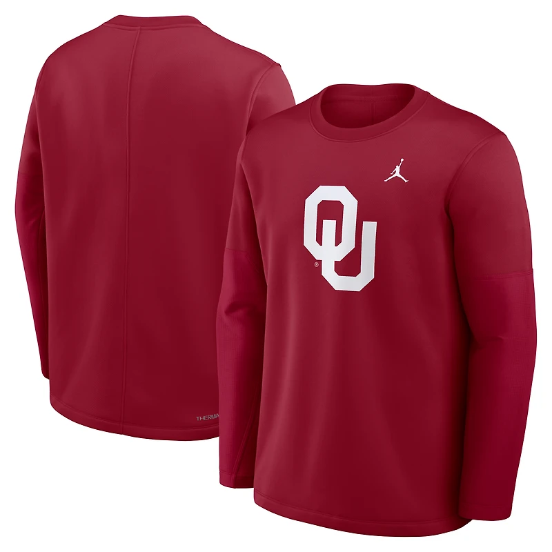 Men's Jordan Brand Crimson Oklahoma Sooners 2025 Sideline Coach Therma-FIT Long Sleeve T-Shirt