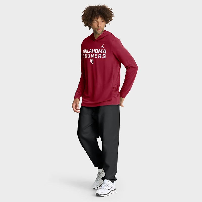 Men's Jordan Brand Crimson Oklahoma Sooners 2025 Sideline Dri-FIT Long Sleeve Hoodie T-Shirt