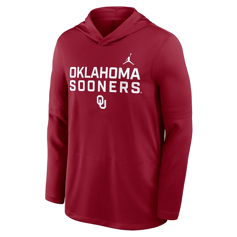 Men's Jordan Brand Crimson Oklahoma Sooners 2025 Sideline Dri-FIT Long Sleeve Hoodie T-Shirt