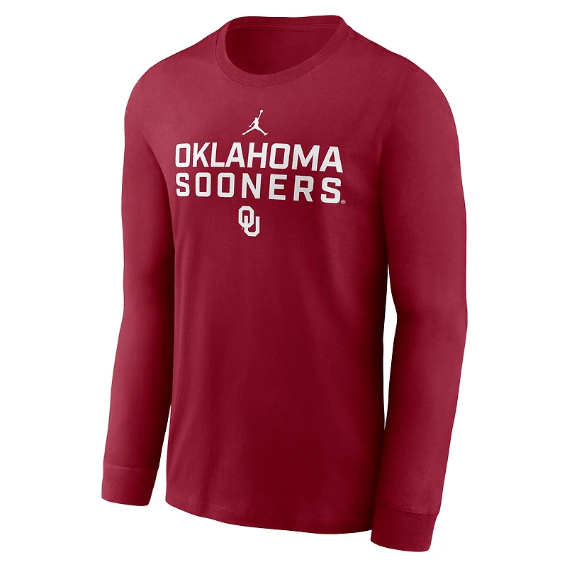 T-shirt à manches longues Jordan Brand Crimson Oklahoma Sooners 2025 Sideline Dri-FIT pour homme
