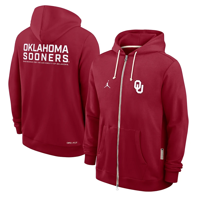 Men's Jordan Brand Crimson Oklahoma Sooners 2025 Sideline Standard Issue Dri-FIT Full-Zip Hoodie