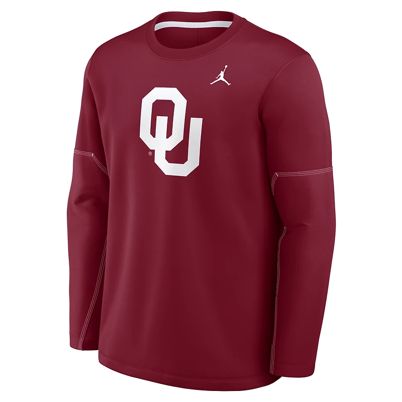 Men's Jordan Brand Crimson Oklahoma Sooners 2026 Sideline Coaches Therma-FIT Long Sleeve Top