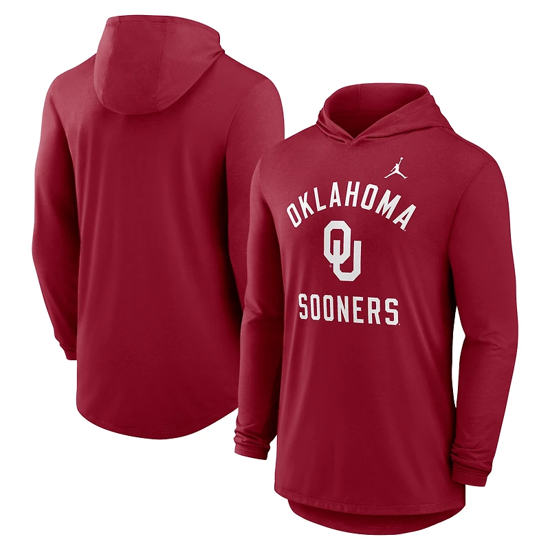 Men's Jordan Brand Crimson Oklahoma Sooners Classic Arch Tri-Blend Dri-FIT Long Sleeve Hoodie T-Shirt