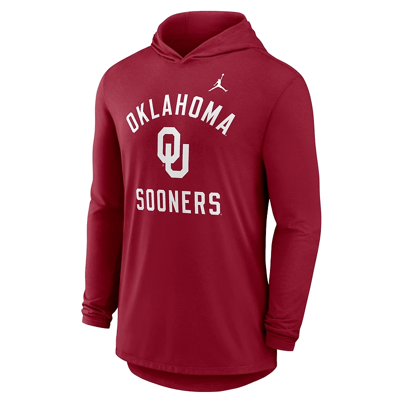 Men's Jordan Brand Crimson Oklahoma Sooners Classic Arch Tri-Blend Dri-FIT Long Sleeve Hoodie T-Shirt