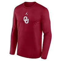 T-shirt à manches longues Jordan Brand Crimson Oklahoma Sooners pour homme, motif basketball sur le terrain, Dri-FIT