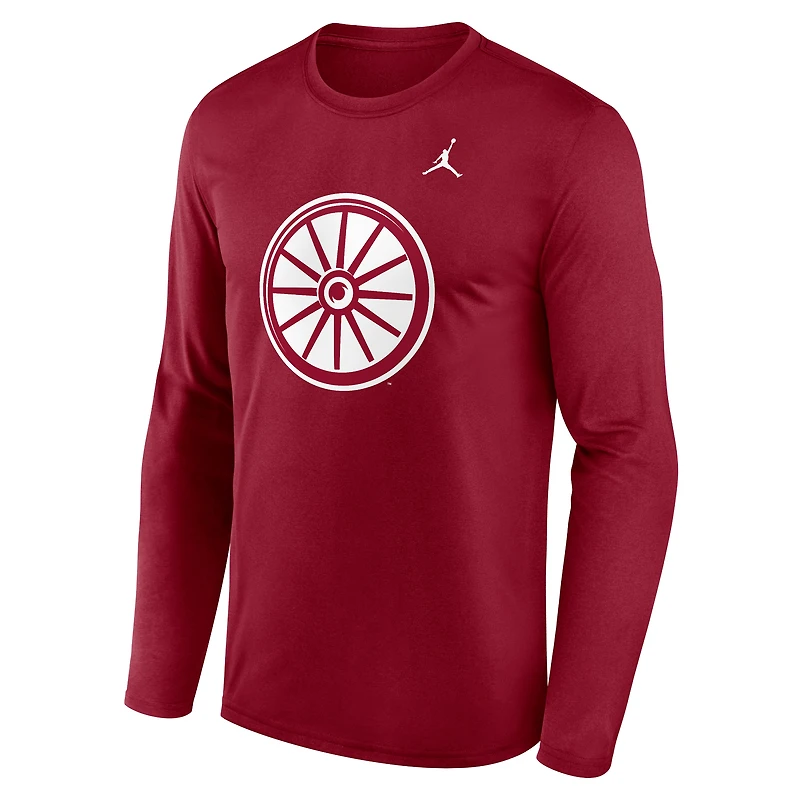 Men's Jordan Brand Crimson Oklahoma Sooners Primetime Alternate Logo Legend Performance Long Sleeve T-Shirt