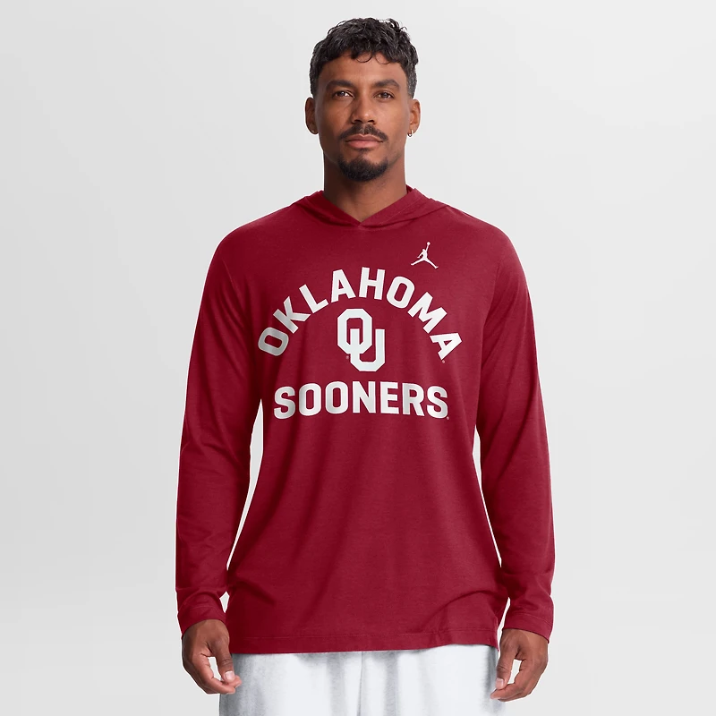 T-shirt à capuche manches longues Jordan Brand Crimson Oklahoma Sooners Primetime Arch Tri-Blend Dri-FIT pour homme