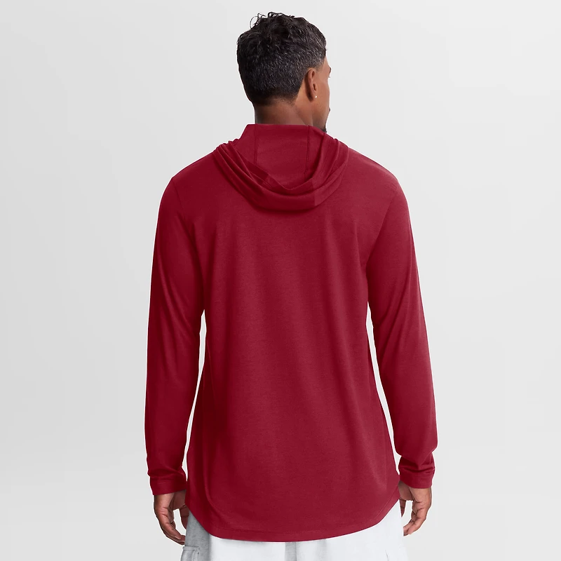 Men's Jordan Brand Crimson Oklahoma Sooners Primetime Arch Tri-Blend Dri-FIT Long Sleeve Hooded T-Shirt