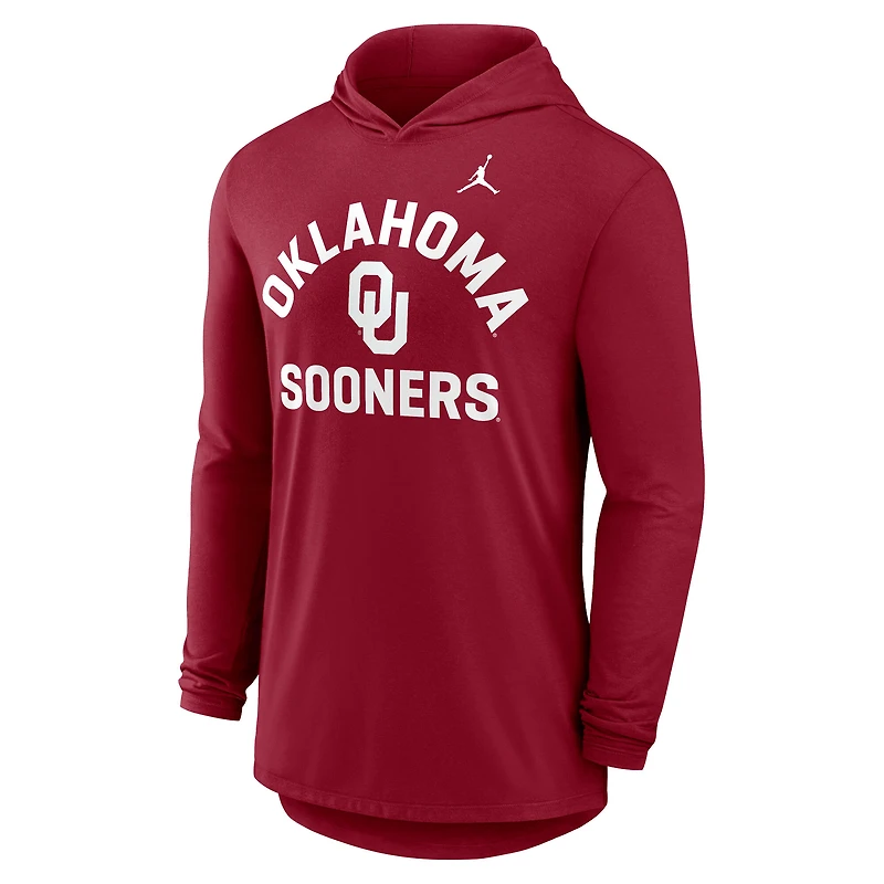 T-shirt à capuche manches longues Jordan Brand Crimson Oklahoma Sooners Primetime Arch Tri-Blend Dri-FIT pour homme