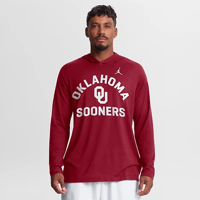 Men's Jordan Brand Crimson Oklahoma Sooners Primetime Arch Tri-Blend Dri-FIT Long Sleeve Hooded T-Shirt