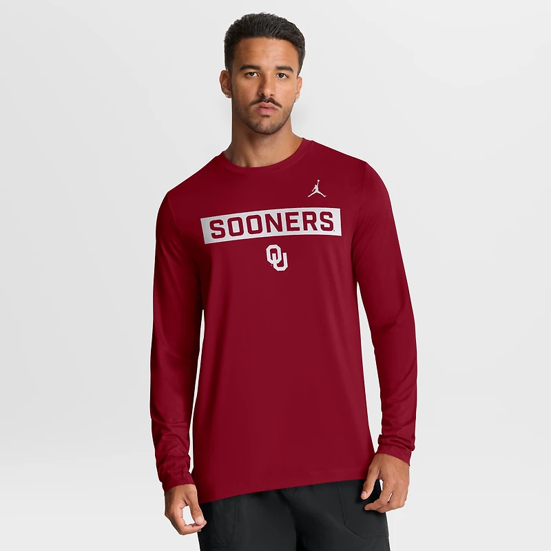 T-shirt à manches longues Jordan Brand Crimson Oklahoma Sooners Primetime Campus 2-Hit Legend Dri-FIT pour homme