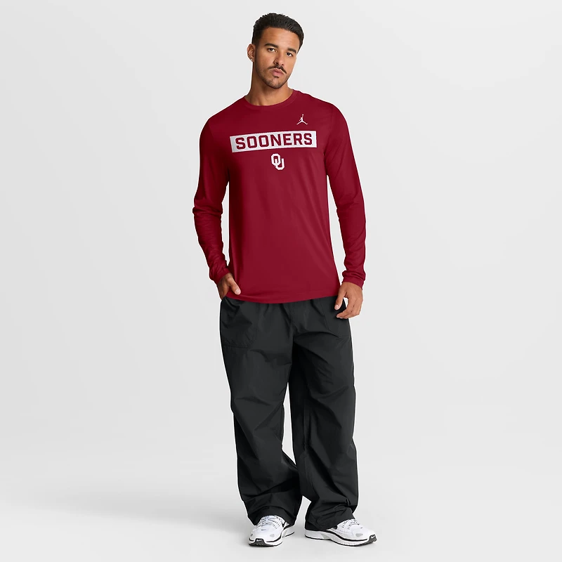 T-shirt à manches longues Jordan Brand Crimson Oklahoma Sooners Primetime Campus 2-Hit Legend Dri-FIT pour homme