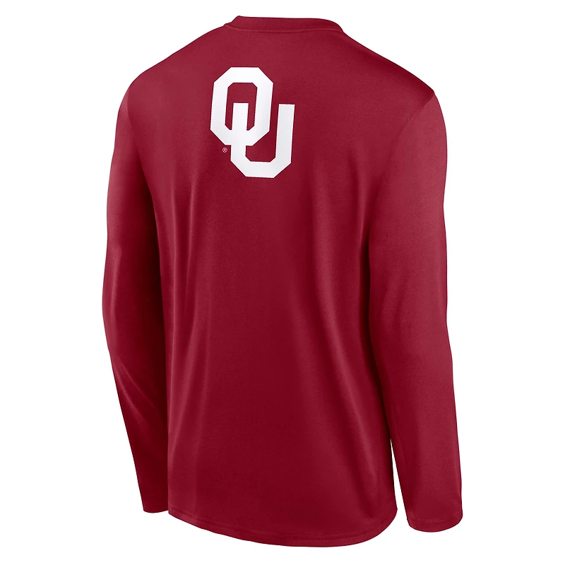 T-shirt à manches longues Jordan Brand Crimson Oklahoma Sooners Primetime Campus 2-Hit Legend Dri-FIT pour homme
