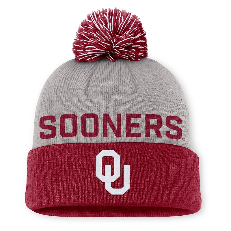 Bonnet en tricot à revers et pompon Primetime Peak des Oklahoma Sooners de Jordan Brand pour homme, gris/cramoisi