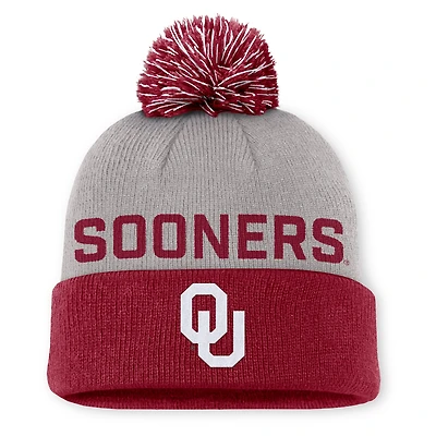 Bonnet en tricot à revers et pompon Primetime Peak des Oklahoma Sooners de Jordan Brand pour homme, gris/cramoisi
