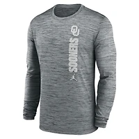 T-shirt à manches longues Jordan Brand gris Oklahoma Sooners 2024 Sideline Velocity Dri-FIT pour homme