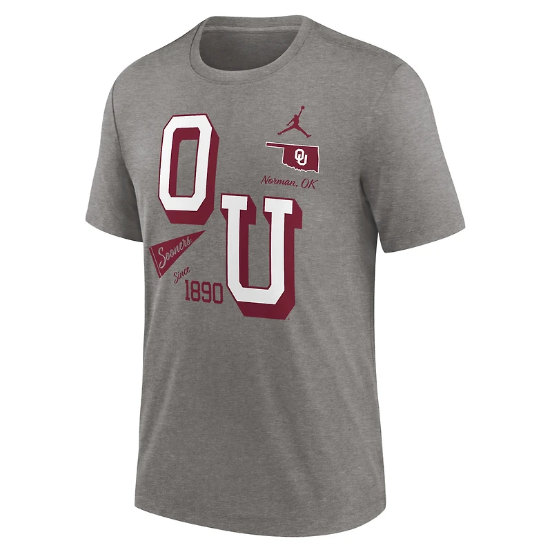 T-shirt à trois mélanges Jordan Brand pour hommes, gris chiné, Oklahoma Sooners Blitz Roll Call