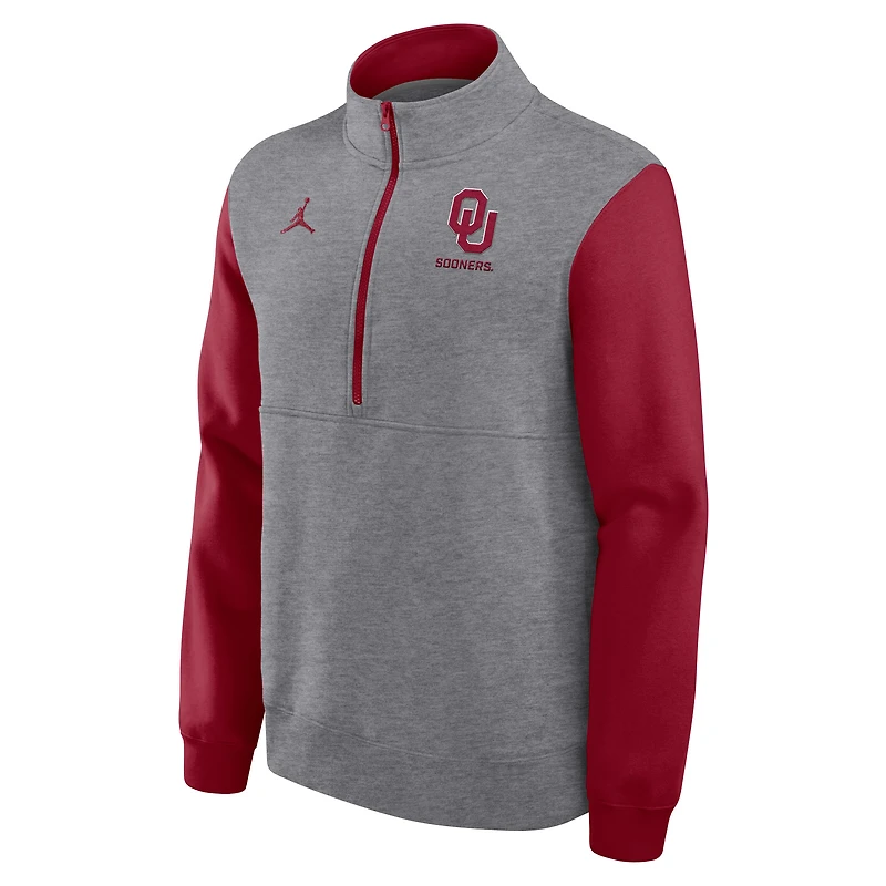 Men's Jordan Brand Heather Gray Oklahoma Sooners Club Fleece Half-Zip Pullover