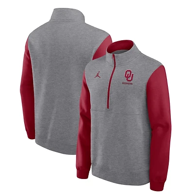 Pull polaire demi-zippé Jordan Brand Oklahoma Sooners Club gris chiné pour homme