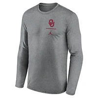 Men's Jordan Brand Heather Gray Oklahoma Sooners Primary Stack Legend Performance Long Sleeve T-Shirt