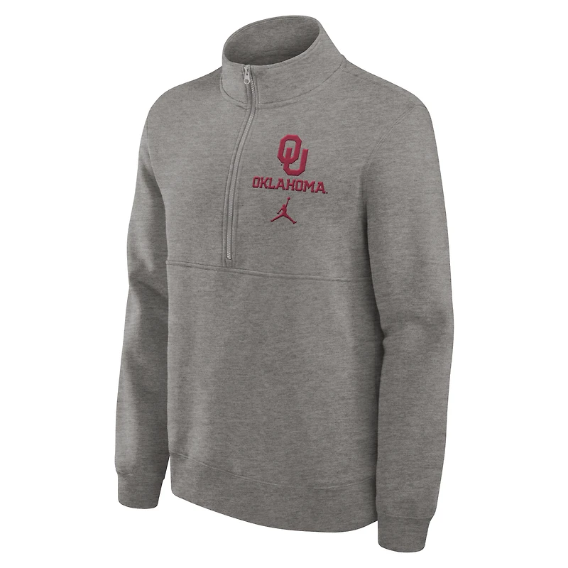 Men's Jordan Brand Heather Gray Oklahoma Sooners Primetime Club Half-Zip Pullover