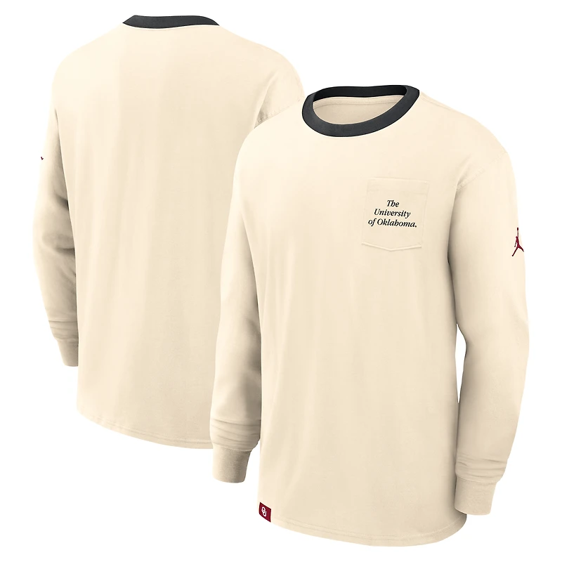 Men's Jordan Brand Natural Oklahoma Sooners Athletic Prep Max90 Pocket Logo Long Sleeve T-Shirt