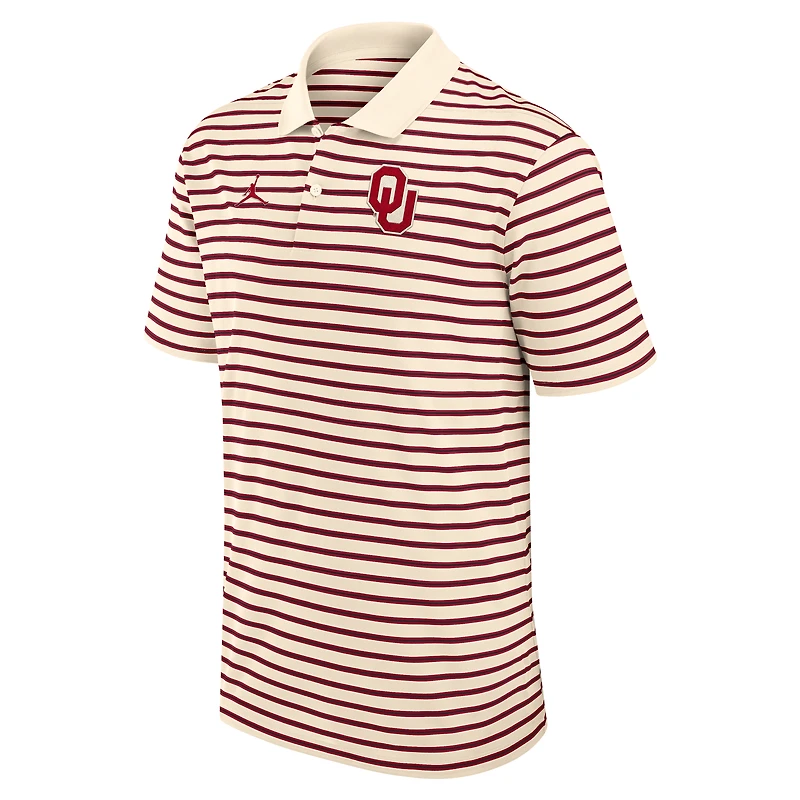 Men's Jordan Brand Tan/Crimson Oklahoma Sooners Primary Logo Striped Dri-FIT Polo
