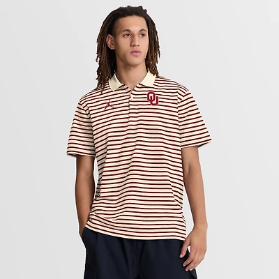 Polo Dri-FIT rayé pour homme Jordan Brand, beige/cramoisi, logo principal des Sooners de l'Oklahoma