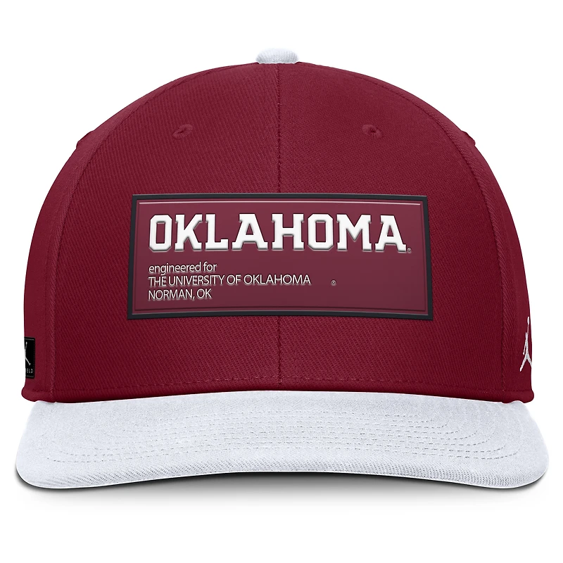 Men's Jordan Brand White/Crimson Oklahoma Sooners 2025 On-Field Patch Pro Dri-FIT Snapback Hat