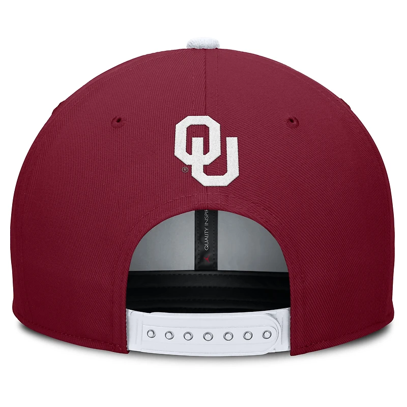 Men's Jordan Brand White/Crimson Oklahoma Sooners 2025 On-Field Patch Pro Dri-FIT Snapback Hat