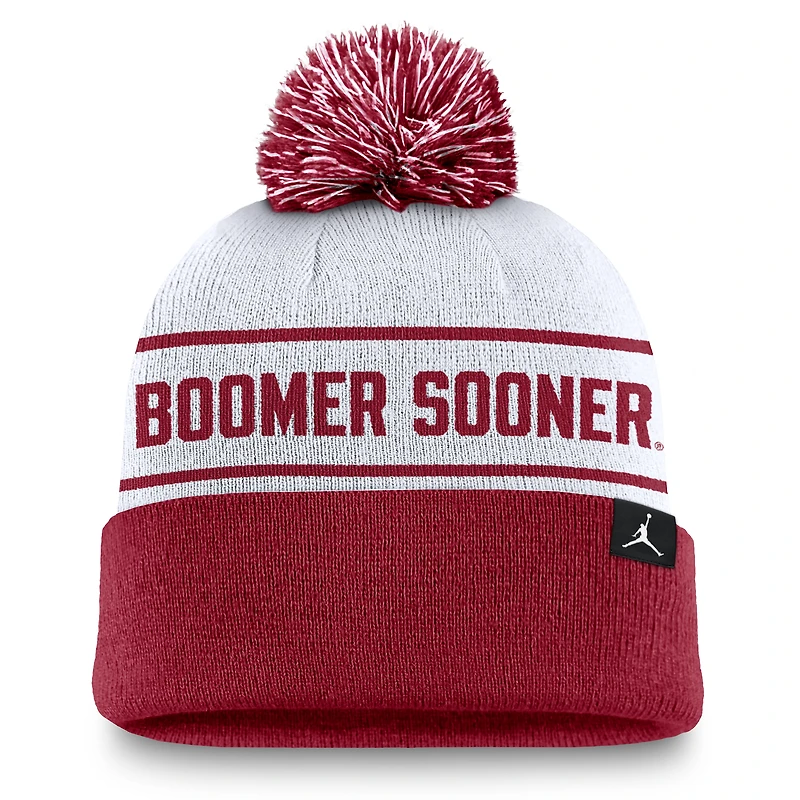 Men's Jordan Brand White/Crimson Oklahoma Sooners Local Peak Cuffed Knit Hat with Pom