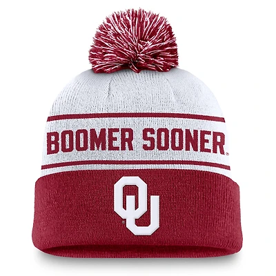 Men's Jordan Brand White/Crimson Oklahoma Sooners Local Peak Cuffed Knit Hat with Pom