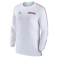 T-shirt à manches longues Jordan Brand blanc Oklahoma Sooners 2024 Sideline Coach UV Performance pour hommes