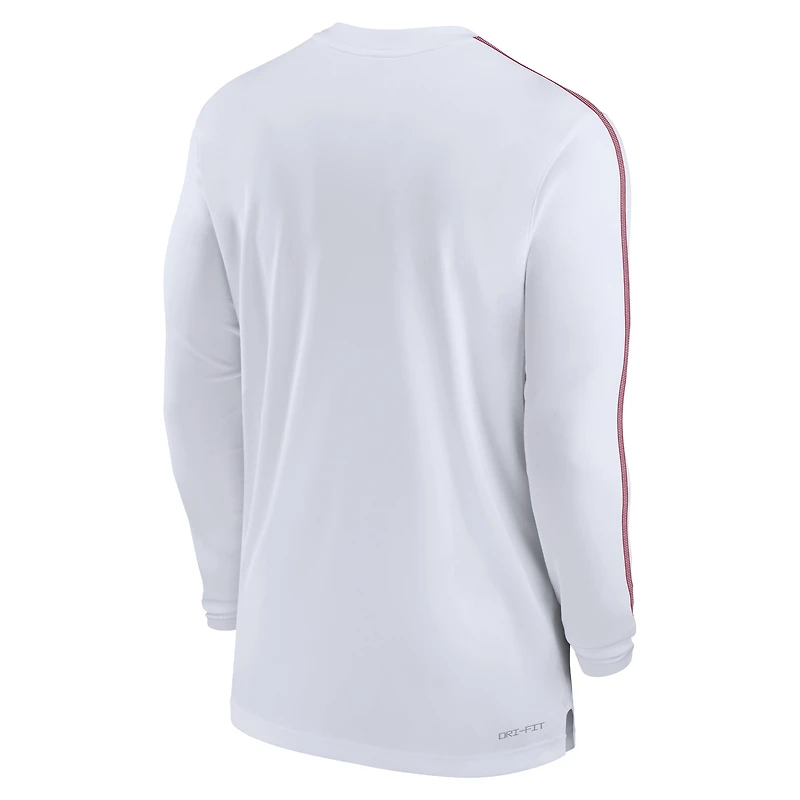 T-shirt à manches longues Jordan Brand blanc Oklahoma Sooners 2024 Sideline Coach UV Performance pour hommes