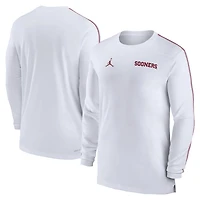T-shirt à manches longues Jordan Brand blanc Oklahoma Sooners 2024 Sideline Coach UV Performance pour hommes