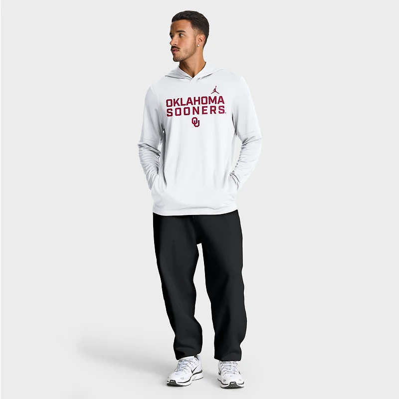 Men's Jordan Brand White Oklahoma Sooners 2025 Sideline Dri-FIT Long Sleeve Hoodie T-Shirt