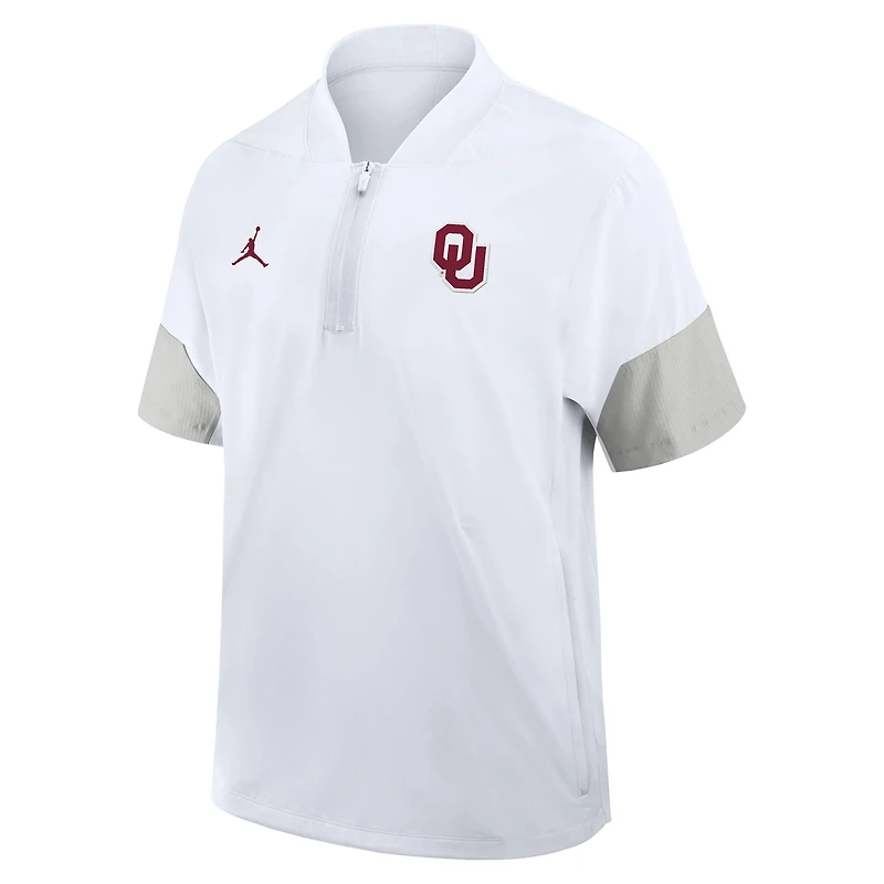 Men's Jordan Brand White Oklahoma Sooners 2025 Sideline Short Sleeve Quarter-Zip Coach Jacket