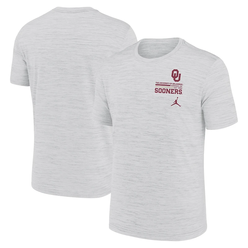 T-shirt Jordan Brand blanc pour homme, modèle Velocity Stacked Performance des Oklahoma Sooners