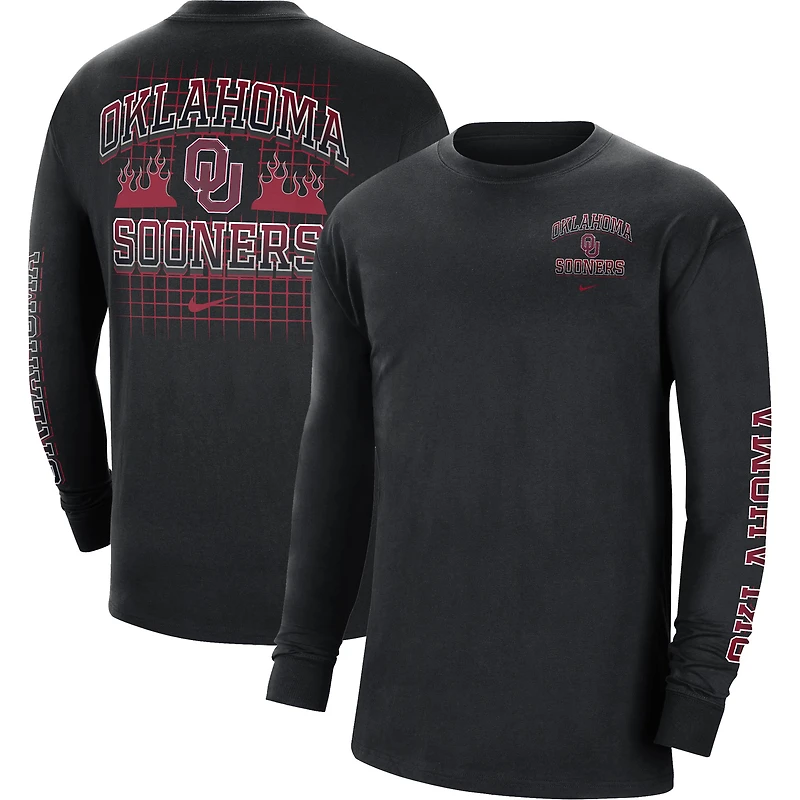 T-shirt à manches longues Oklahoma Sooners Tour Max 90 Nike noir pour homme