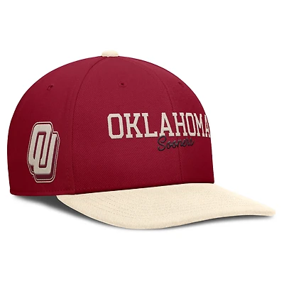 Casquette Nike Snapback Pro Legacy Script Oklahoma Sooners pour homme, couleur cramoisie/crème