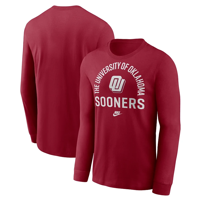 T-shirt à manches longues Nike Crimson Oklahoma Sooners Legacy Arched Logo pour homme