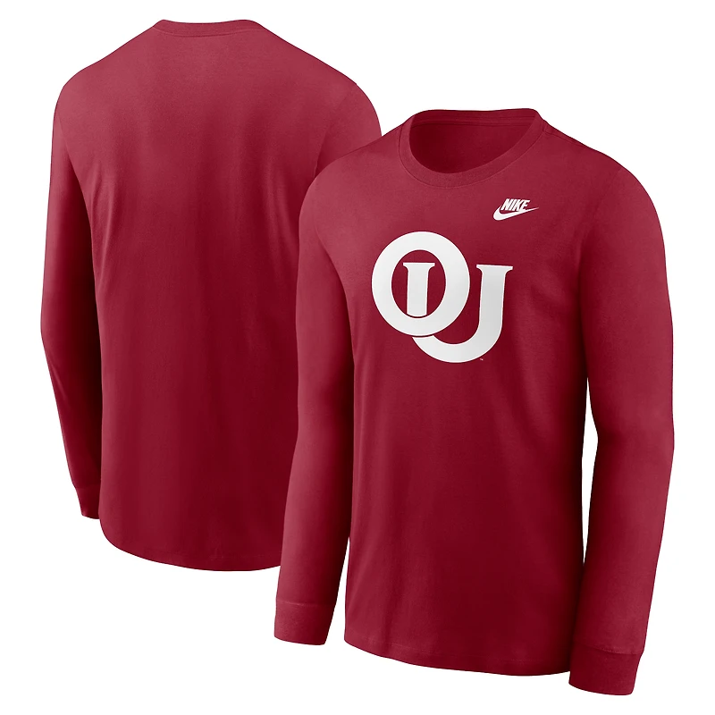 T-shirt à manches longues avec logo principal Nike Crimson Oklahoma Sooners Legacy pour homme
