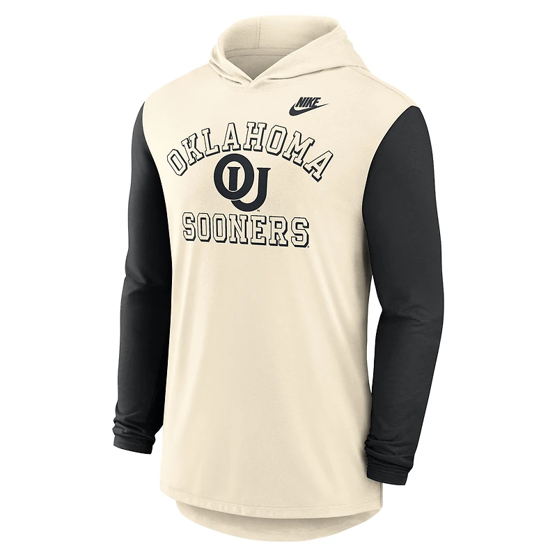 Men's Nike Natural/Black Oklahoma Sooners Legacy Color-Block Tri-Blend Long Sleeve Hoodie T-Shirt