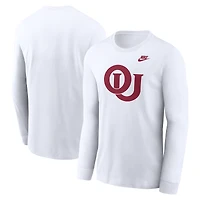 T-shirt à manches longues avec logo principal Nike Oklahoma Sooners Legacy pour homme, blanc